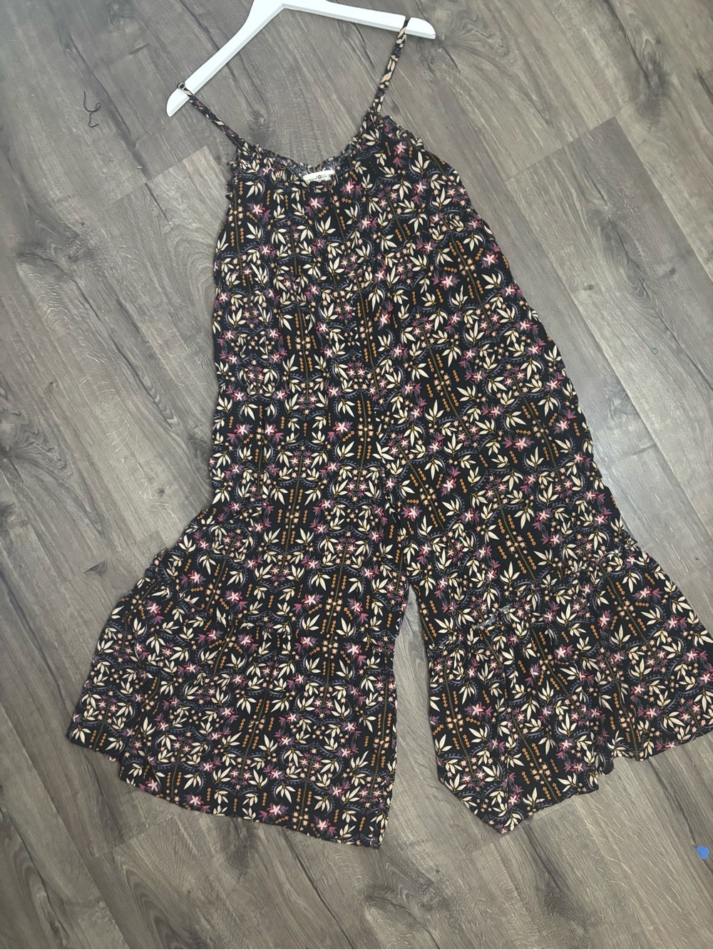 NATURAL LIFE ‘Zoe’ Black Floral Wide-Leg Spaghetti Strap Jumpsuit